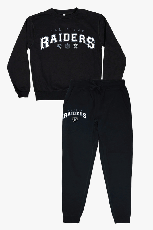 NFL Las Vegas Raiders Unisex Adult Black Distressed Vintage Varsity Lounge Set