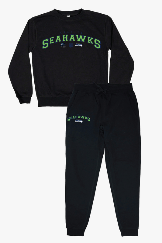 NFL Seattle Seahawks Unisex Adult Black Distressed Vintage Varsity Lounge Set
