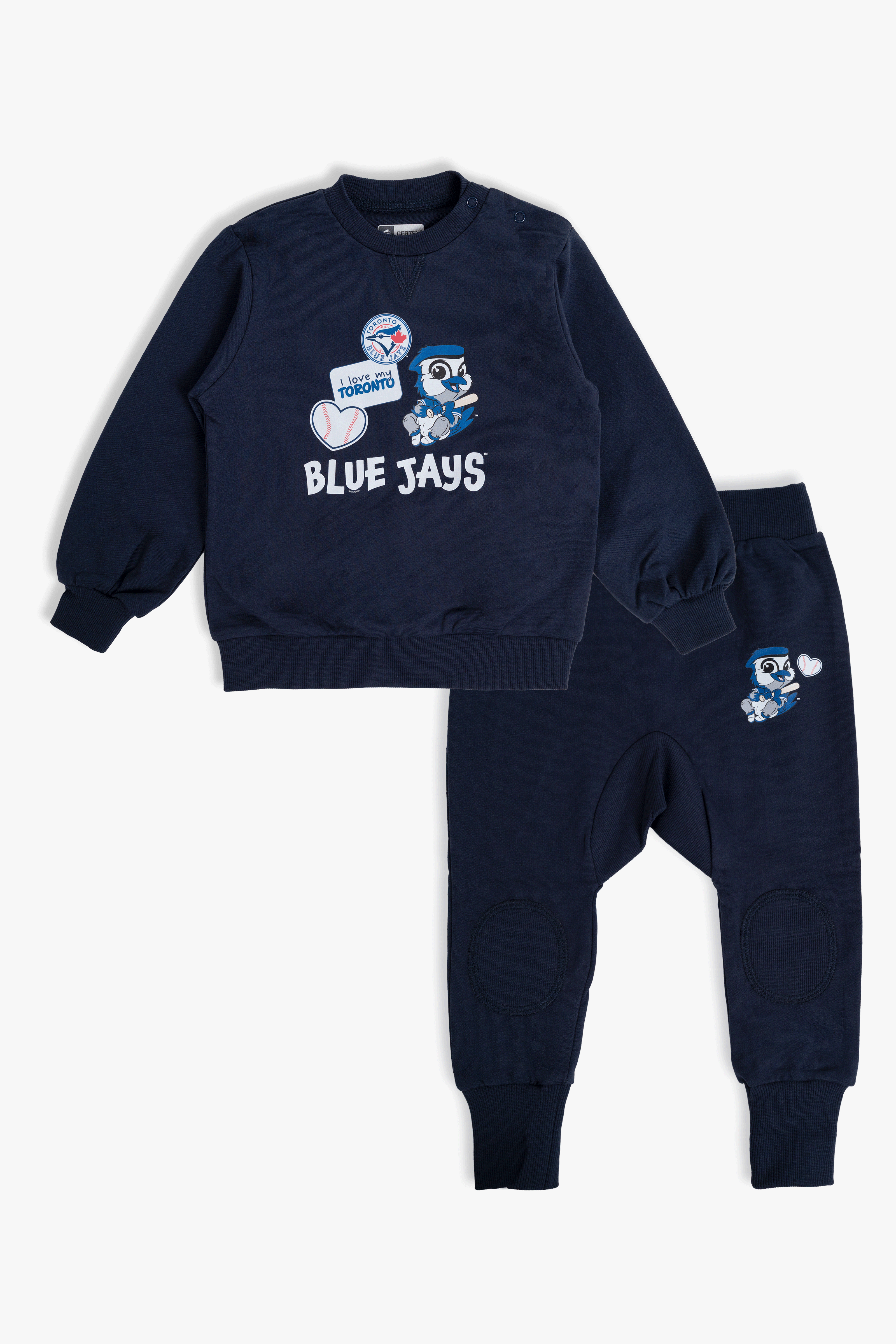 MLB Infant Toddler Toronto Blue Jays Baby Ace Navy Organic Cotton French Terry Crewneck and Pant Outfit Set