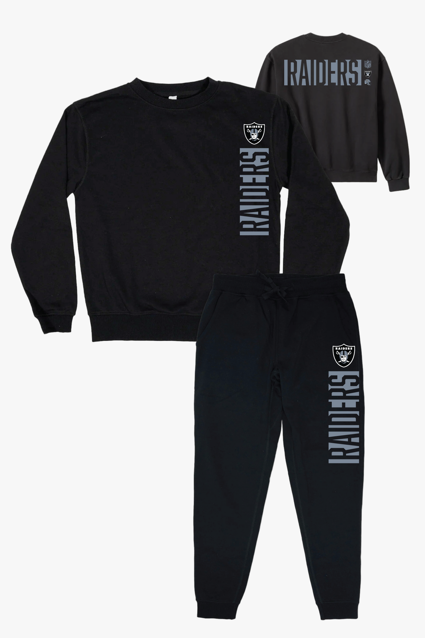 NFL Las Vegas Raiders Black Unisex Adult Matching French Terry Cotton Lounge Set With "Negative Space" Design
