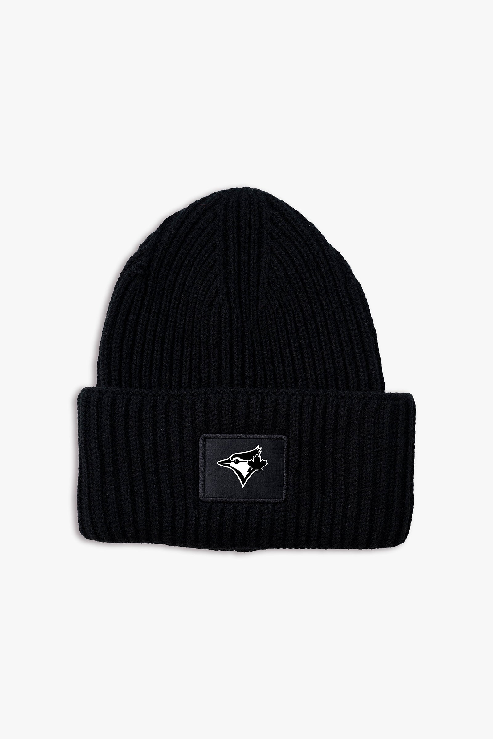 MLB Toronto Blue Jays Adult Black Oversized Triple Cuff Toque Beanie with Printed Logo