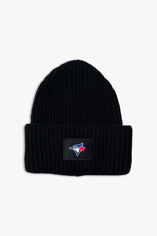 MLB Toronto Blue Jays Adult Black Oversized Triple Cuff Toque Beanie with Printed Logo
