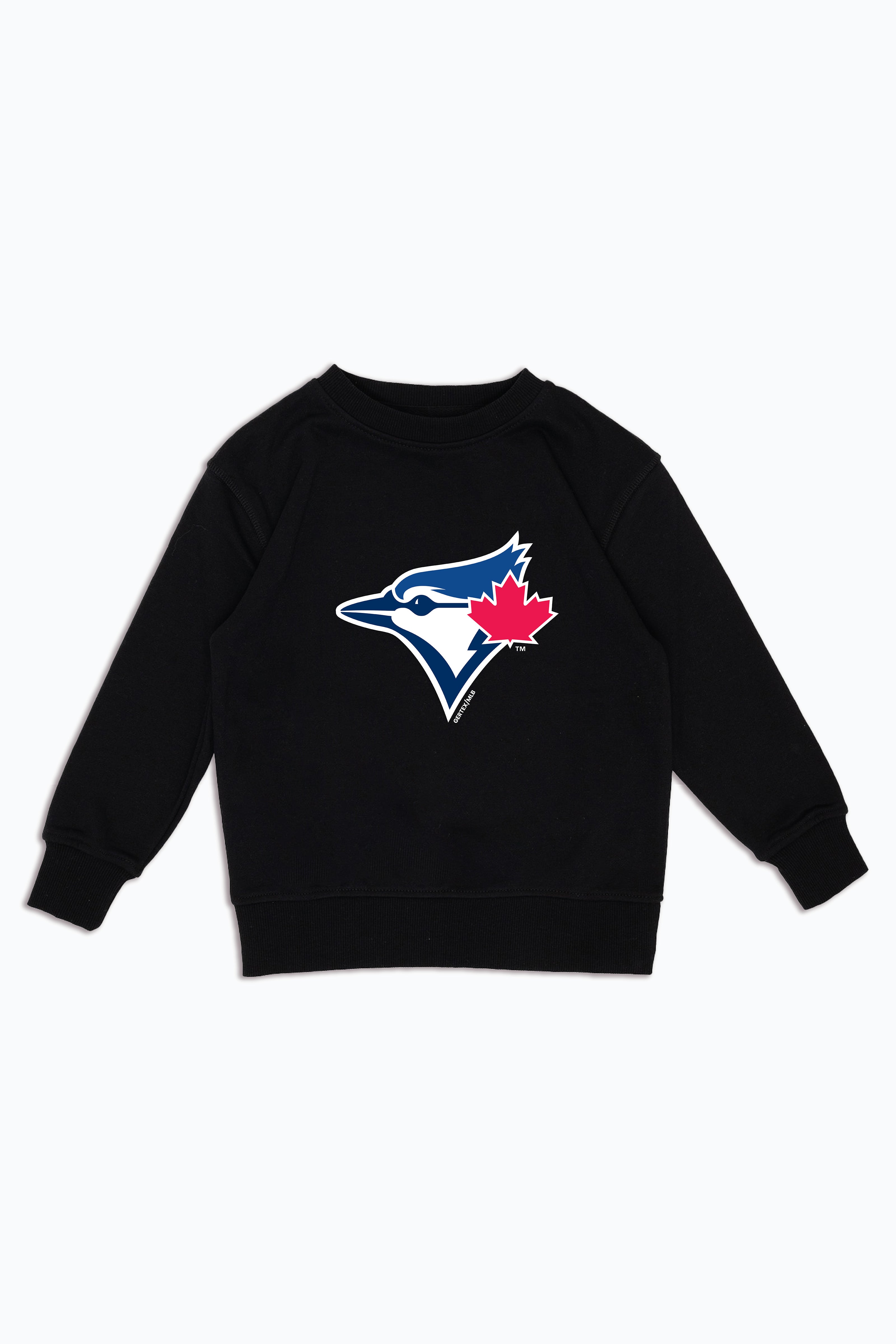 MLB Kids Toronto Blue Jays Black French Terry Crewneck Sweatshirt for Junior Boys & Girls | Authentic Licensed Fan Sweater, Merch