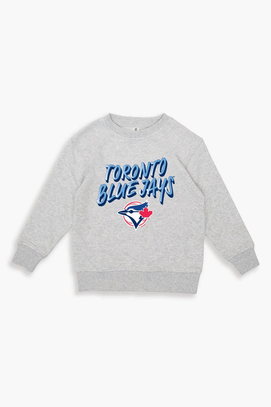 MLB Toronto Blue Jays Youth Crewneck Sweatshirt in Heather Grey (Kids) with Graffiti Design