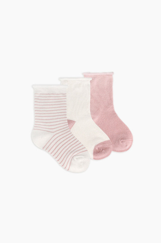 Organic Cotton Toddler Crew Socks 3-Pack - Misty Rose