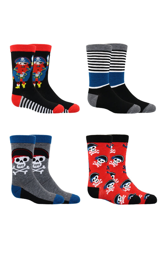 Kids Boys 4-Pack Fun Graphic Crew Socks Bundle