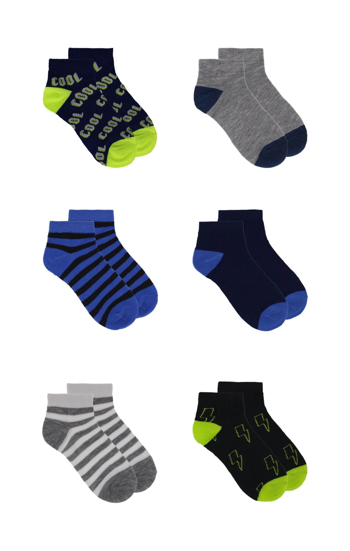 Kids Boys 6-Pack Fun Graphic No-Show Anklet Socks Bundle