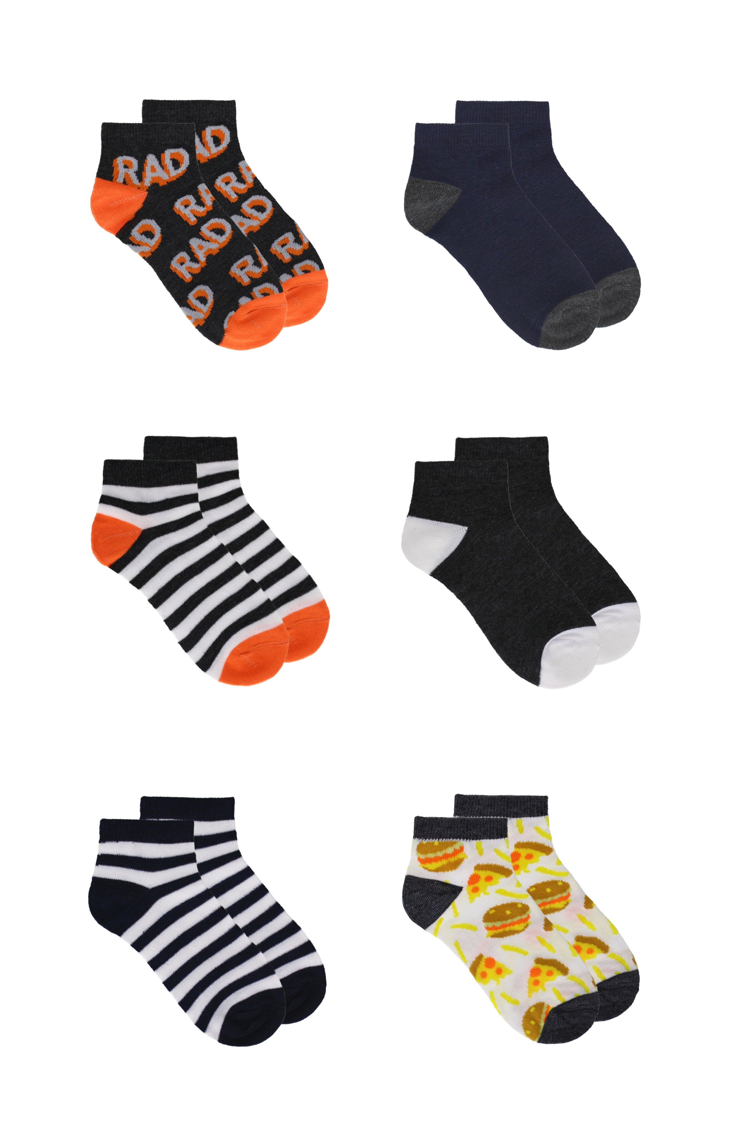 Kids Boys 6-Pack Fun Graphic No-Show Anklet Socks Bundle