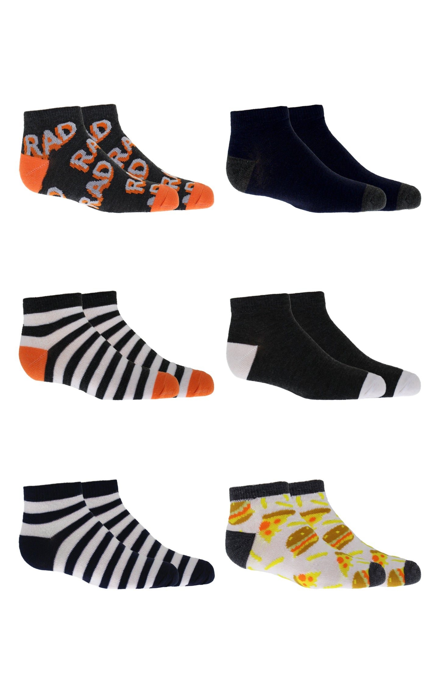 Kids Boys 6-Pack Fun Graphic No-Show Anklet Socks Bundle