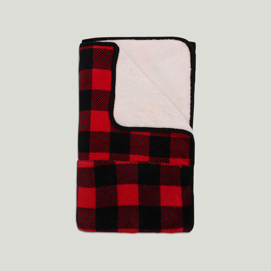 Great Northern Packable Plaid Fleece Throw With Faux Shearling