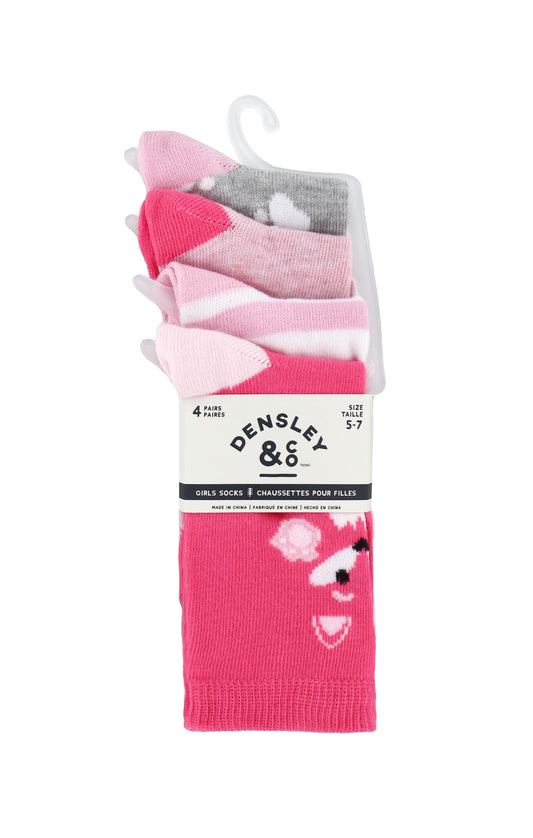 Kids Girls 4-Pack Fun Graphic Crew Socks Bundle