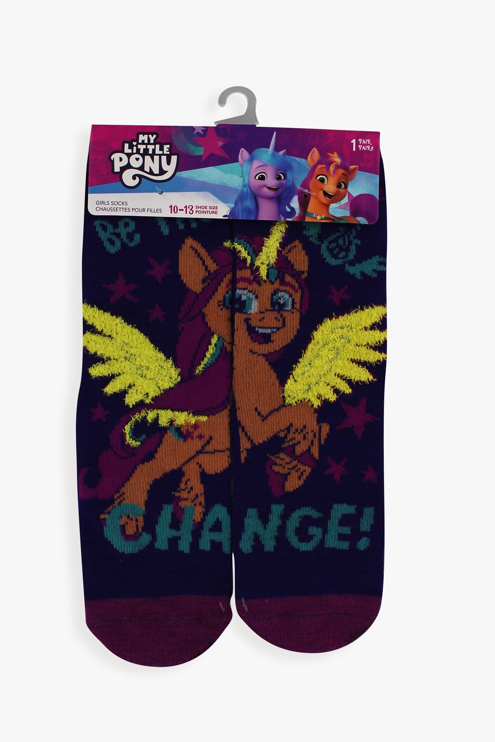 My Little Pony Youth Girls 2-Pack Puzzle Crew Socks With Feather Yarn | Kids Size 5-7