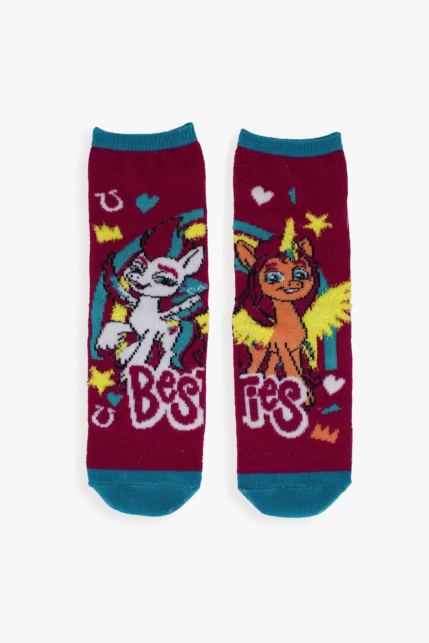 My Little Pony Youth Girls 2-Pack Puzzle Crew Socks With Feather Yarn | Kids Size 5-7