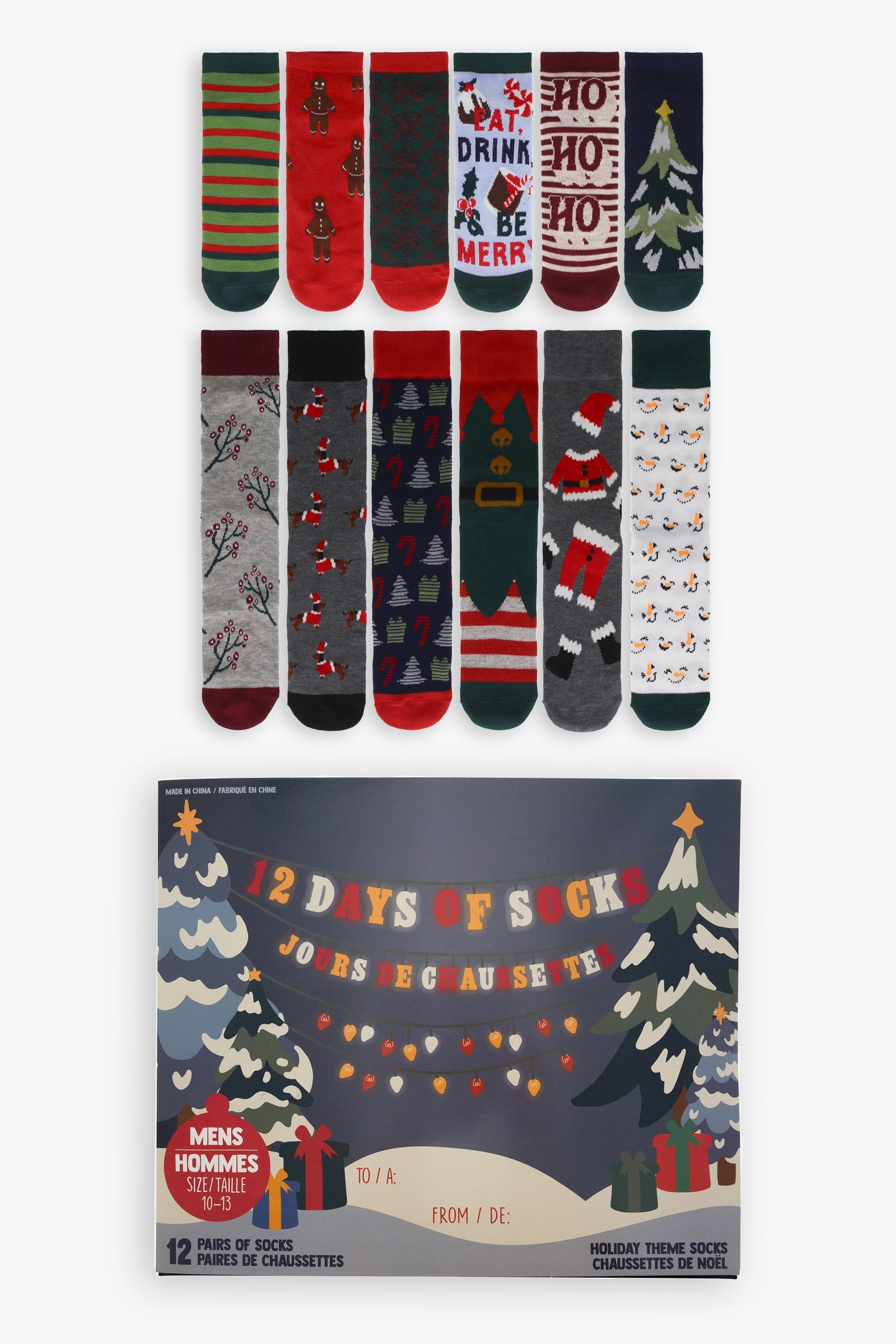Gertex Men's "12 Days of Socks" Advent Calendar Gift Box | 12 Days of Holiday Socks