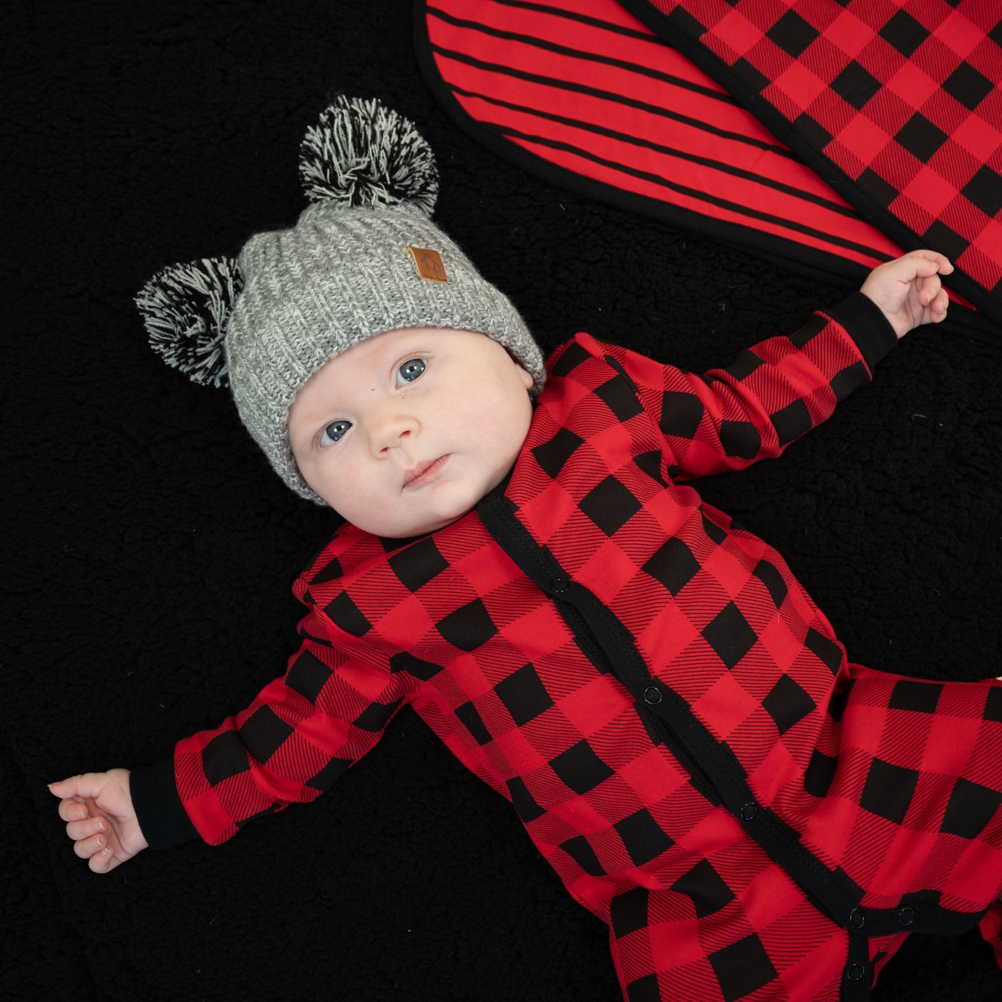 Baby Unisex Grey Rib Double Pom-Pom Winter Toque Hat