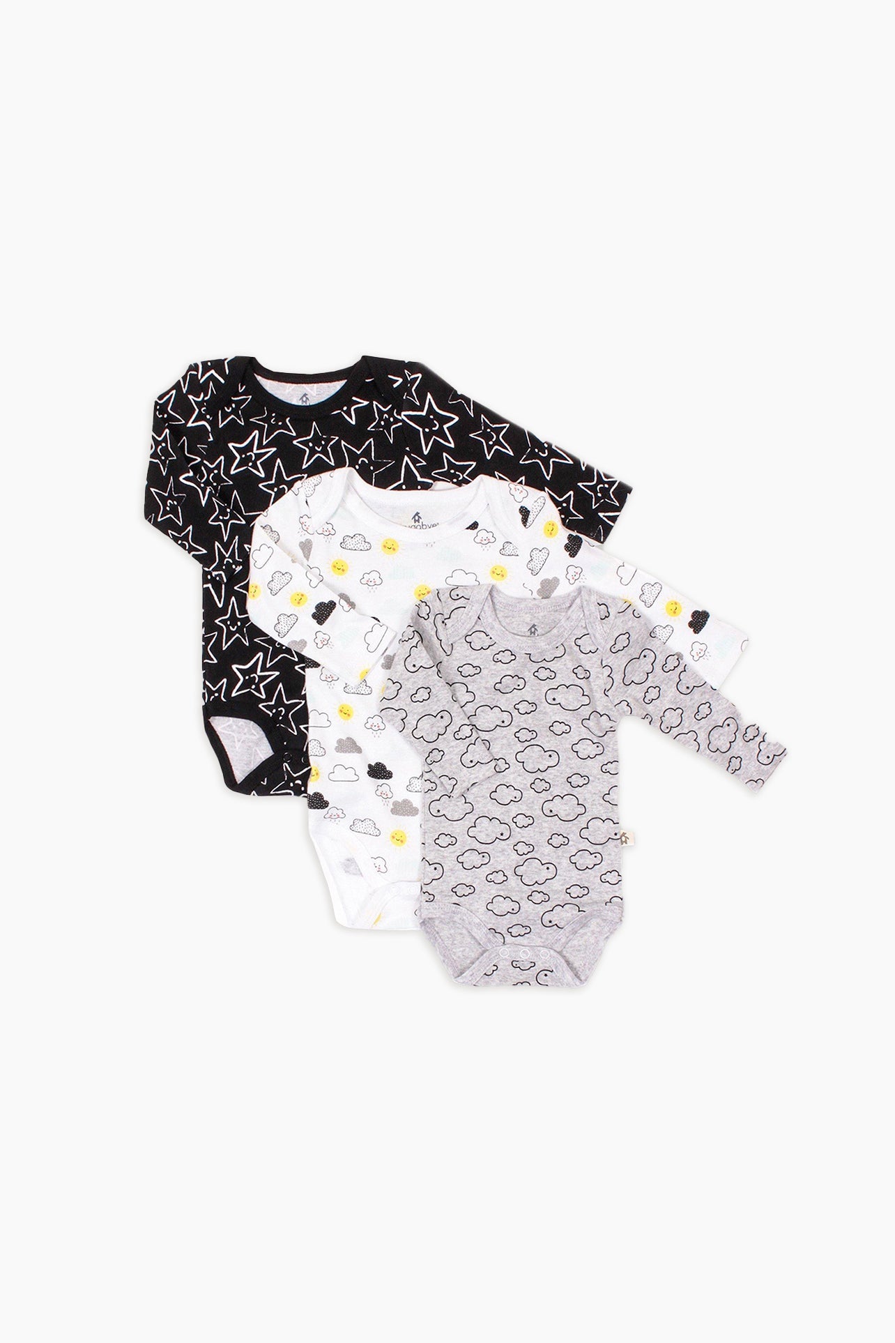 Snugabye Black & White Baby 3-Pack Long Sleeve Bodysuits